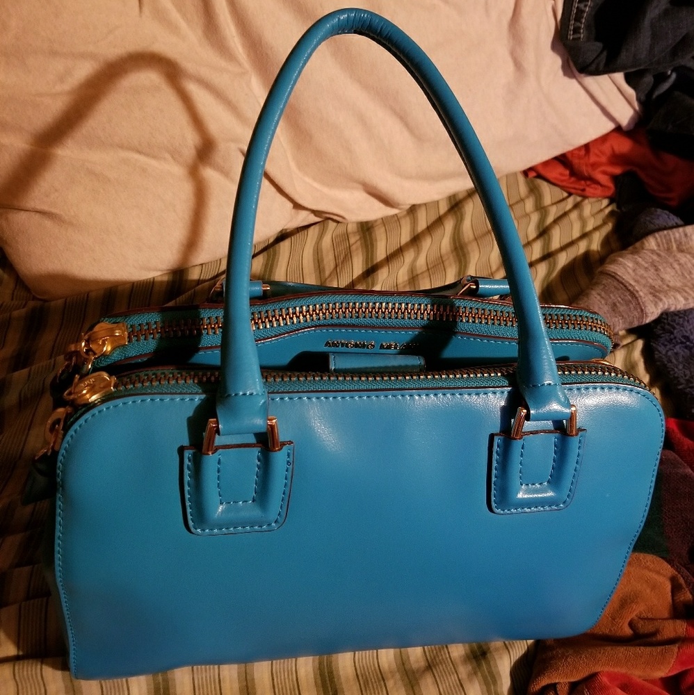 Blue leather purse